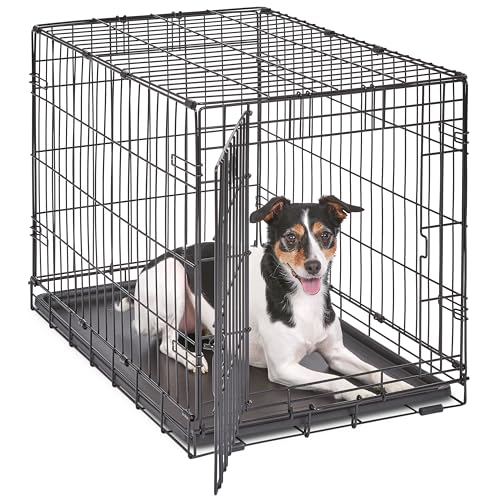 MidWest Homes for Pets 30-Inch iCrate for Medium Breeds, 21-40 lbs, Single Door Folding Dog Crate with Divider Panel, Leak-Proof Tray & Secure Latch, Portable, Durable & Easy to Assemble - color: Black - Single Door