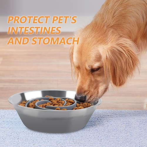 Slow Feeder Dog Bowls Insert, Animire Soft Silicone Slow Eating Dog Food Bowl for Small, Medium and Large Dogs, Compatible with Regular and Elevated Bowls - color: Grey, size: L