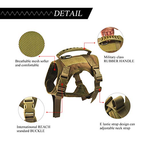 Tactical Service Dog Vest Harness, Outdoor Training Military K9 Patrol Dog Vest with Molle & Loop Panels Adjustable Tactical Dog Vest Harnesses with Handle (XS, Khaki) - color: Khaki, size: X-Small (Pack of 1)