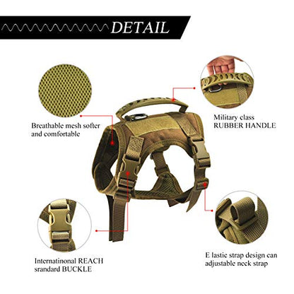 Tactical Service Dog Vest Harness, Outdoor Training Military K9 Patrol Dog Vest with Molle & Loop Panels Adjustable Tactical Dog Vest Harnesses with Handle (XS, Khaki) - color: Khaki, size: X-Small (Pack of 1)