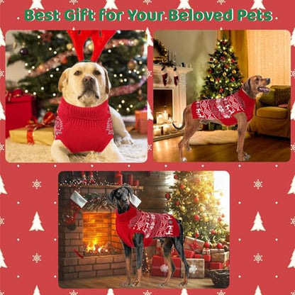 Extra Large Dog Christmas Sweater,Thick Warm Great Dane Sweatshirt with Leash Hole,Snowflake Reindeer Dog Holiday Pullover Sweats for Rottweiler,Winter Knit Turtleneck Pet Sweater for Ultra Large Dogs - size: XXX-Large