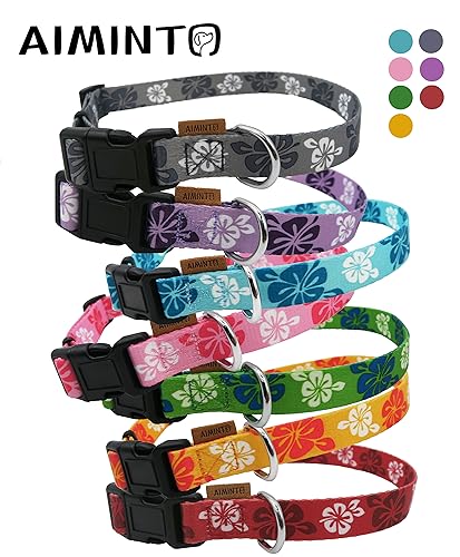 Dog Collar, Cute Floral Pattern, Soft and Adjustable Collar with Quick Release Buckle (XS (Neck 9-13", Width 3/8"), Hawaiian Grey) - color: Hawaiian Grey, size: XS (Neck 9-13", Width 3/8")