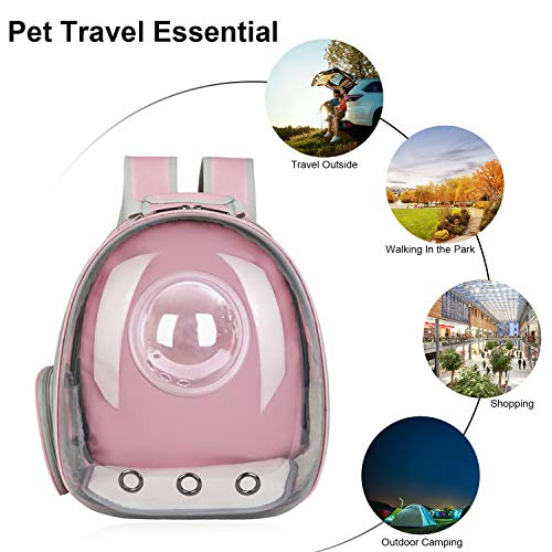 AJY Pet Clear Cat Backpack Carrier Bubble Breathable Foldable Pet Rucksack Carrier for Puppy Dog Cat Lightweight Cat Backpack Designed for Travel, Hiking, Walking & Outdoor Use - color: Pink