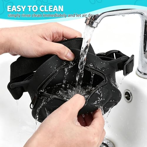 Dog Treat Pouch with Training Clicker and 2 Poop Bags, 1.8 Cup Small Sealable Zipper Silicone Fanny Pack with Waist Belt, Pet Puppy Training & Walking Essentials (Black) - color: Black