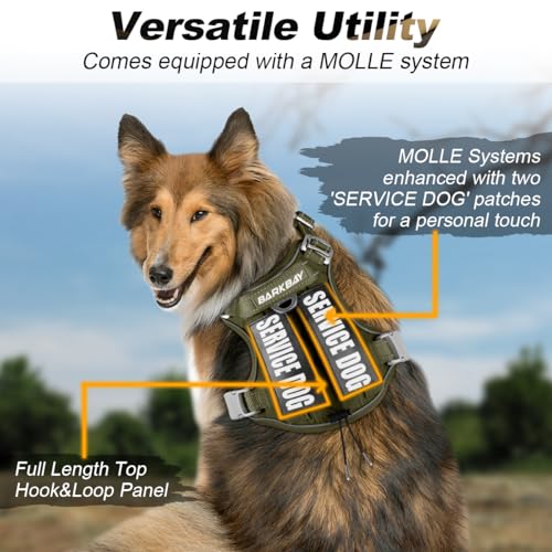 BARKBAY Service Dog Vest Tactical Dog Harness Medium Large Sized Dog No Pull Adjustable Dog Harness Reflective K9 Working Training Easy Control Military Molle System(Green,L) - color: Green, size: Large