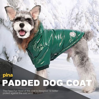 PINA Dog Winter Coat with Faux Fur Hood, Windproof and Warm, Suitable for Small to Large Dogs, Green, M - color: Green, size: M(chest:19.6in)