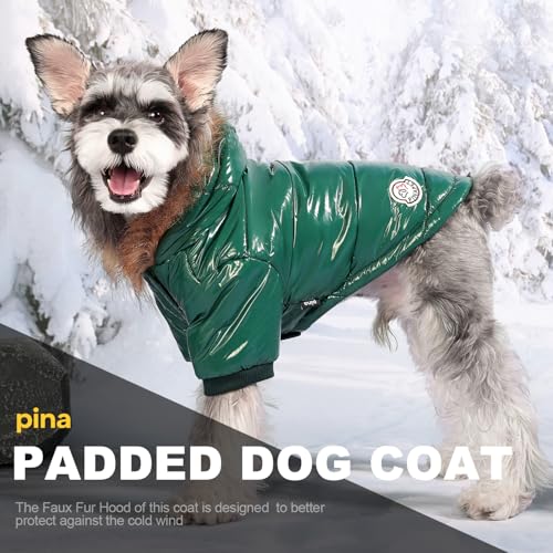 PINA Dog Winter Coat with Large Faux Fur Hood, Windproof and Warm, Suitable for Small to Large Dogs, Green, XXL - color: Green, size: XXL(chest:25.5in)