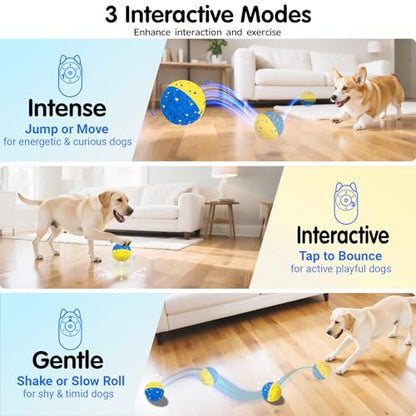 Dog Ball Smart Interactive Dog Toy with Remote Control,Automatic Moving,Bouncing and Rotating 3 Modes,E-TPU Material Aggressive Chewers,IPX7 Waterproof,Rolling Ball for Large Medium Dogs - color: Blue+Yellow