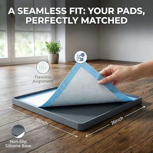 Silicone Dog Pee Pad Holder with Raised Edge - 26x26in No Spill Puppy Potty Tray, Waterproof Non-Slip Pet Training Mat for Dogs & Cats, Easy Clean Floor Protection