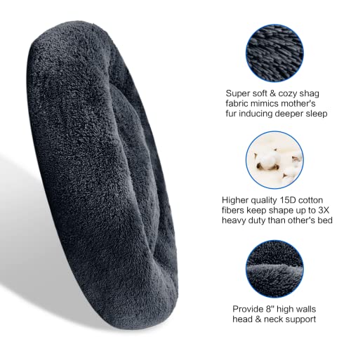 SAVFOX 45 inches Calming Donut Dog Bed - 3X Durable Plush Faux Fur, Machine Washable & Non-Slip, Fits up to 150 lbs, Dark Grey - color: Dark Grey, size: X-Large | 45"x45"