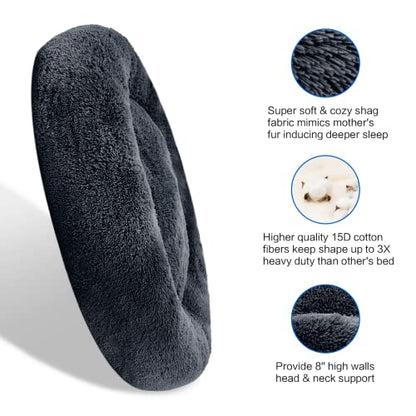 SAVFOX 45 inches Calming Donut Dog Bed - 3X Durable Plush Faux Fur, Machine Washable & Non-Slip, Fits up to 150 lbs, Dark Grey - color: Dark Grey, size: X-Large | 45"x45"