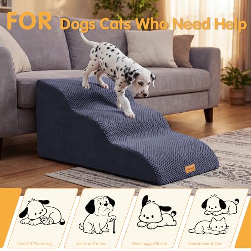 Topmart High Density Extended Foam Dog Ramp&Steps 3 Tiers,15.7" High | Non-Slip Dog Stairs with Removable Cover,Soft Foam Pet Ladder,Best for Injured,Older Cats,Pets with Joint Pain - color: Blue, size: 33.1*15.7*15.7