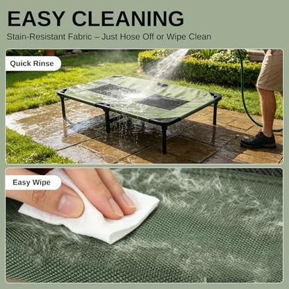Elevated Dog Bed for Large Dogs, Cooling Mesh Raised Pet Cot with Waterproof 1680D Oxford Cover, Anti-Static Easy Clean Washable Cover, Heavy Duty Steel Frame, Non-Slip (Green, 46"L x 29"W x 7.5"Th) - color: Green
