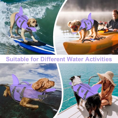 Dogcheer Shark Fin Dog Life Jacket, High Buoyancy Dog Life Vest with Chin Float for Swimming Boating, Adjustable Puppy Float Swim Vest for Small Medium Large Dogs -Taro Purple,XS