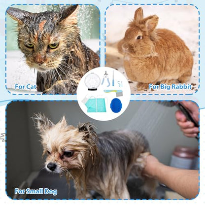 8 Pcs Cat Muzzle Set with Adjustable Cat Bathing Bag, Breathable Muzzle Pet for Shower Grooming Brush Tick Remover Tool Nail Clipper Nail File for Dog, Bunny Cleaning Trimming(M Size,Blue) - size: M Size