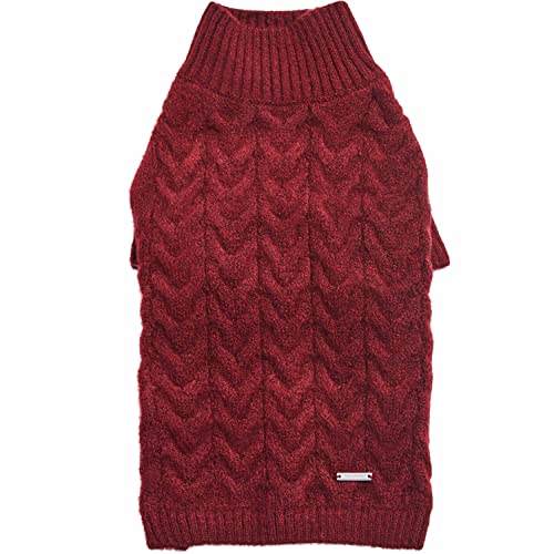 Blueberry Pet Classic Fuzzy Textured Knit Pullover Turtle-Neck Dog Sweater in Burgundy Red, Back Length 16", Pack of 1 Clothes for Dogs - color: Burgundy Red, Turtle-neck, size: 16 inch