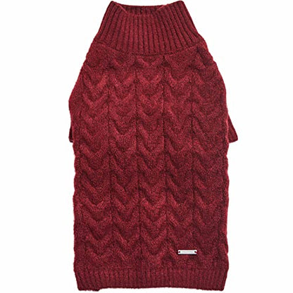 Blueberry Pet Classic Fuzzy Textured Knit Pullover Turtle-Neck Dog Sweater in Burgundy Red, Back Length 14", Pack of 1 Clothes for Dogs - color: Burgundy Red, Turtle-neck, size: 14 inch