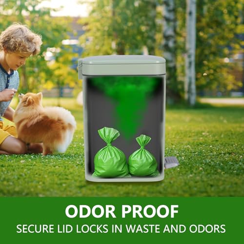 Dog Poop Trash Can Outside with Lid,7L/1.8Gal Outdoor Dog Poop Wast Trash Can Bucket with Step Pedal,Outdoor Pet Waste Container-(Include 75 Waste Bags)-Ideal for Yard,Porch-Sage Green