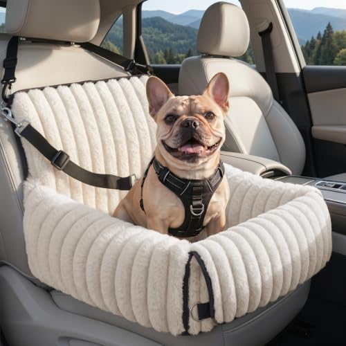 MIXJOY 6-in-1 Dog Car Seat for Small/Medium Dogs up to 25 lbs, Multi-Functional Dog Carrier for Car with Detachable Washable Cover, Pet Travel Bed with Clip-On Safety Leash, Beige - color: Beige