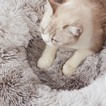 WESTERN HOME WH Calming Dog & Cat Bed, Anti-Anxiety Donut Cuddler Warming Cozy Soft Round Bed, Fluffy Faux Fur Plush Cushion Bed for Small Medium Dogs and Cats - color: White Grey, size: 20.0"l x 20.0"w x 6.0"th