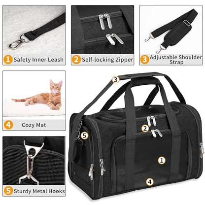 Soft-Sided Cat/Dog/Pet Carrier, Collapsible Pets Travel Carriers for Big Cats/Small Dogs with Shoulder Strap & Removable Mat, Mesh Puppy Carry Bag, Up to 25 Lbs(Black) - color: BLACK, size: 20"L x 13"W x 13"H