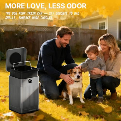 Dog Poop Trash Can Outside - 22L/6Gal Metal Outdoor Trash Can with Lid, Dog Waste Container with 20 Bags, Pet Poop Bucket with Soft Close for Backyard Odor Control, Rectangular Gray - size: 22L Rectangular Gray Trash Can