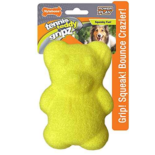 Nylabone Power Play Tennis Ball Teddy Bear Gripz Felt Rubber Fetch Toy, Squeaky Toys for Dogs, Medium (1 Count) - size: Medium (1 Count), style: Teddy