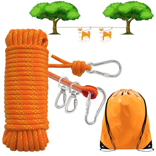 Dog Tie Out Cable for Camping, Dog Runner Lead for Yard Camping with Portable 360° Tangle Free Trolley System, Suit for Dogs up to 360lbs (Orange for 2dogs, 100Ft) - color: Orange for 2dogs, size: 100Ft