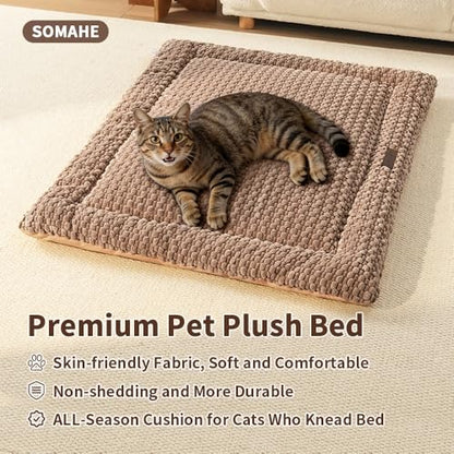 SOMAHE Cat Beds Flat Cat Bed Mat, Premium Plush Cat Mat with Non-Slip Bottom, 1.2" Thick All-Season Kneading Cushion, Machine Washable Anti-Static Pet Bed 15×23Inch, Coffee - color: Coffee, size: 23"L x 15"W x 1.2"Th