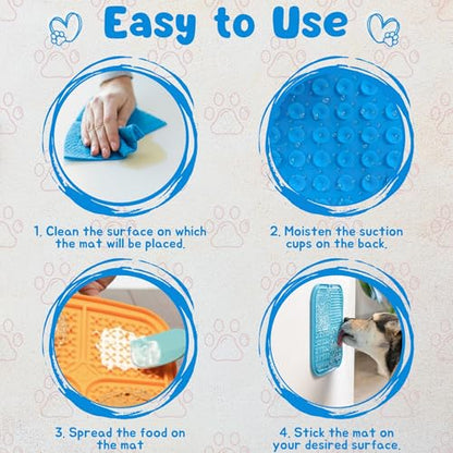 Large Licking Mats for Dogs and Cats, Slow Feeder Lick Pad with Suction Cups for Dog Training,Peanut Butter Licking Pad for Boredom Reducer (2 Lick Mats with Free Spatula, Tooth Brush, cleaning Brush)