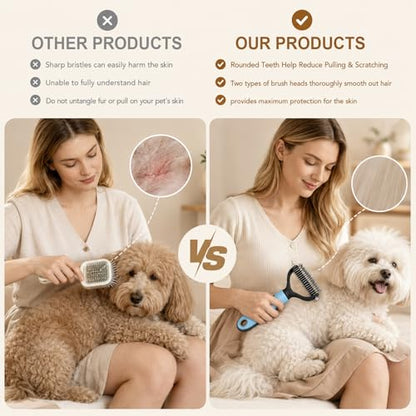 Pet Knotter for Dogs/Cats, Double Sided Pet Grooming Brush,Undercoat Rake Pets Brush for Long Hair Professional Deshedding Tool, Pets Hair Remover Shedding (Blue+Pink) - color: Blue+Pink