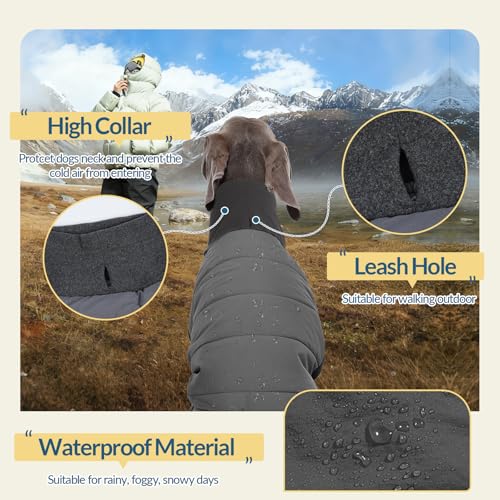 ROZKITCH Dog Coats for Large Dogs Winter Waterproof, Fullbody Clothes Jumpsuit, Cold Weather Coats Pajamas, Four-Legged Snowsuit with Leash Hole, Large Dog Fleece Vest Grey XL - color: Grey, size: XL(Chest: 26-31"; Back:22-23")