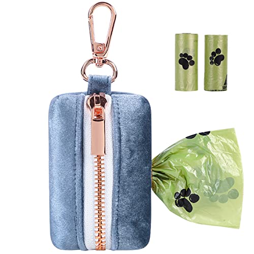 ARING PET Velvet Dog Waste Bag Dispenser, Cute Blue Doggy Poop Bags Holders Attach to Any Leashes, Portable Washable Pet Waste Pouch Dispenser with Metal Zipper - color: A:blue