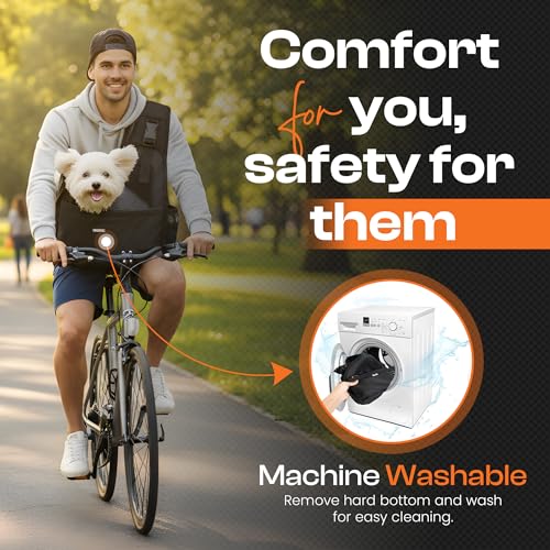 Small Dog Sling Carrier Bag, Hands-Free Dog Carrier Sling with Safety Buckle, Breathable Mesh, Adjustable Strap, Padded Back, Storage Pockets, Pet Carrier for Dogs, Cats, Puppies up to 8–10 lbs - color: Black