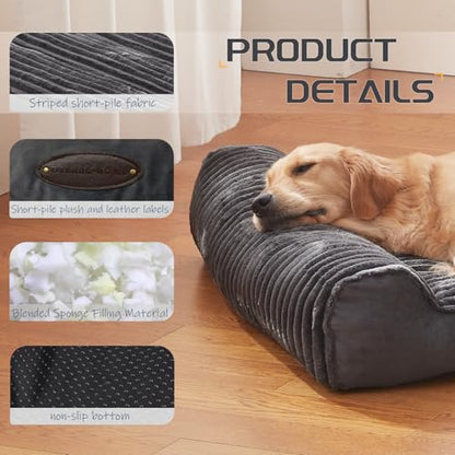 Dog Beds for Large Dogs Breeds,Sofa Dog Bed with Pillow for Crate Kennel, Super Soft Pet Bed for Support Bolster, Comfortable Pet Couch Bed & Non-Slip Bottom - size: 40"L x 28"W x 3.5"Th