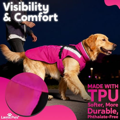 Waterproof Dog Rain Coat, Reflective Safety Strips & Leash Hole – Lightweight Adjustable Jacket for Medium Breeds - M, Pink - color: Pink, size: Medium