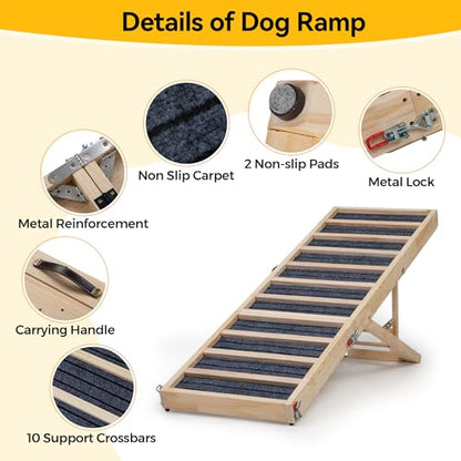 Dog Ramp for Bed, Couch, Car-55 L Gentle Slope Folding Pet Ramp with Non-Slip Surface and Metal Reinforced-High Traction,4 Adjustable Heights 18"-25", Supports 176lbs for Small Medium Large Dogs - size: 55"L