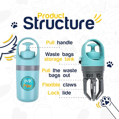 Pooper Scooper for Dog – Portable Dog Poop Holder with Waste Bag Pouch, Doggy Yard Trash Picker Upper, Small & Large Dogs Poop Scoop with Claw Pickup Tool, Travel Pet Accessories for Walking