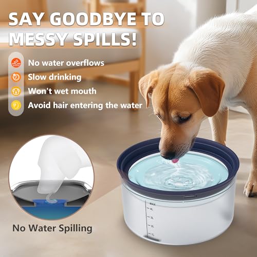 Decflow 1.2Gallon Dog Water Bowl No Spill, 4.5L Large Capacity Spill Proof Dog Bowls with Transparent Floating Disk, No Splash Slow Drinking Dog Bowl for Sloppy Messy Drinkers - color: D-Blue