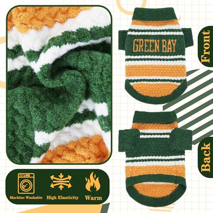 Green Bay Small Dog Sweater Football Theme Turtleneck Knit Dog Sweaters for Small Pets Warm Winter Cat Dog Clothes - color: Green&yellow, size: Small