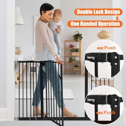 keny Extra Wide Baby Gate - Auto Close Safety Gate, Pressure Mounted, 29"-47.3", 30" Tall, Black - color: Black, size: 29-47.3"Wide, 30"Tall