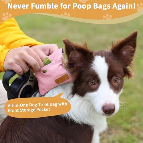 Dog Treat Pouch, Hand Free Dog Training Treat Bag with Carabiner & Magnetic Buckle, Auto Closing Dog Walking Bag for Puppy Travel or Outdoor Use, Pet Feed Snack Reward Pocket, Pink - color: Pink