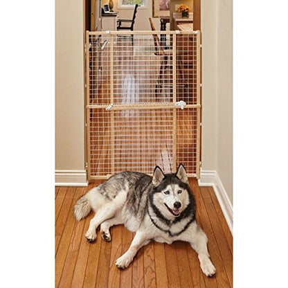 MidWest Homes for Pets Wire Mesh Pet Safety Gate, Dog Gate Expands From 29 - 50 Inches Wide, 44 Inches Tall, Wood, Powder Coated Wire - size: Large