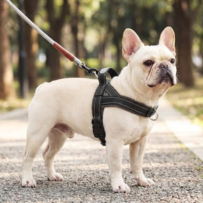No Pull Dog Harness with Handle, French Bulldog Adjustable Reflective Dog Vest, Breathable Air Mesh Padded Pet Harness with Front Leash Clip for Small Medium Dogs, Black, L - color: Black, size: Large