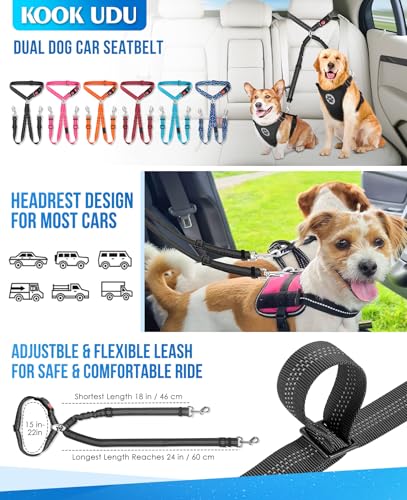 Dog Seat Belt for Car, Dual Pet Vehicle Headrest Restraint Safety Seatbelt,Two Dog Leash No Tangle Dog Car Leash Seat Belt,Duty Adjust Elastic Connect Harness in Vehicle Travel (Blue) - color: Blue