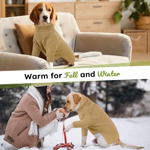 Queenmore Dog Sweater - Knitted Turtleneck Long Sleeve Check Pattern Dog Sweater, Warm Fall & Winter Browns: XS, S, M, L, XL - color: Brown, size: X-Large