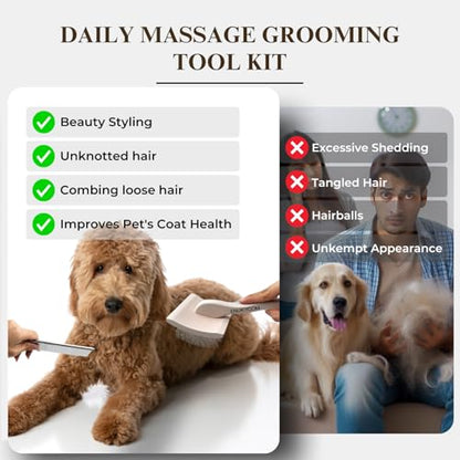 Specialized Grooming Tool for Great Pyrenees and Doodles (Goldendoodles, Poodles & Labradoodles) - Dog Slicker Brush & Comb Kit: Work Through Dense and Long Coats, for Both Matted Hair and Shedding