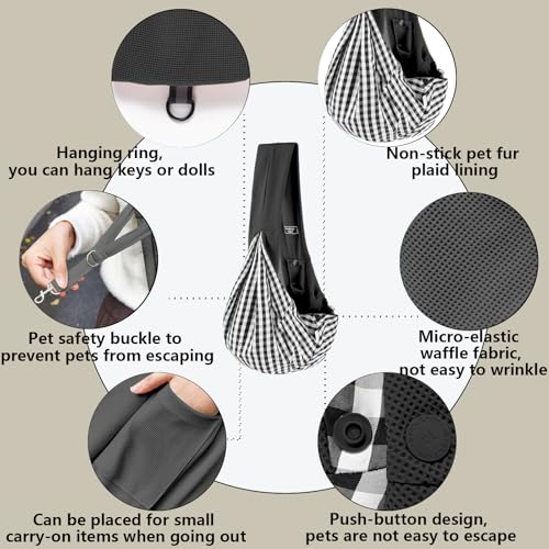 Dog Slings for Small Dogs,Soft and Breathable Waffle Fabric,Puppy Essentials,Reversible Dog Sling with Organizer Pocket,Suitable for Small Dogs and Cats,Black - color: black