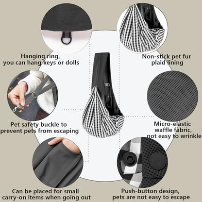 Dog Slings for Small Dogs,Soft and Breathable Waffle Fabric,Puppy Essentials,Reversible Dog Sling with Organizer Pocket,Suitable for Small Dogs and Cats,Black - color: black