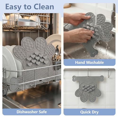 Dog Lick Mat with Suction Cups, Slow Feeder & Enrichment Mat for Dogs & Cats, Silicone Feeding Mat for Wet & Dry Food, Anxiety Relief, Mess-Free Foldable Pocket Design, Gray - color: Gray